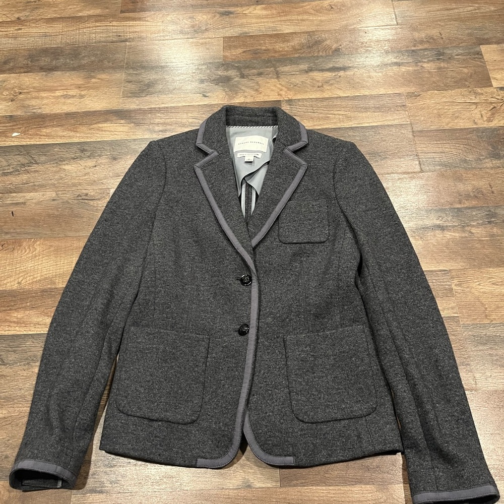 Banana Republic Wool Charcoal Blazer with Light Gray Trim